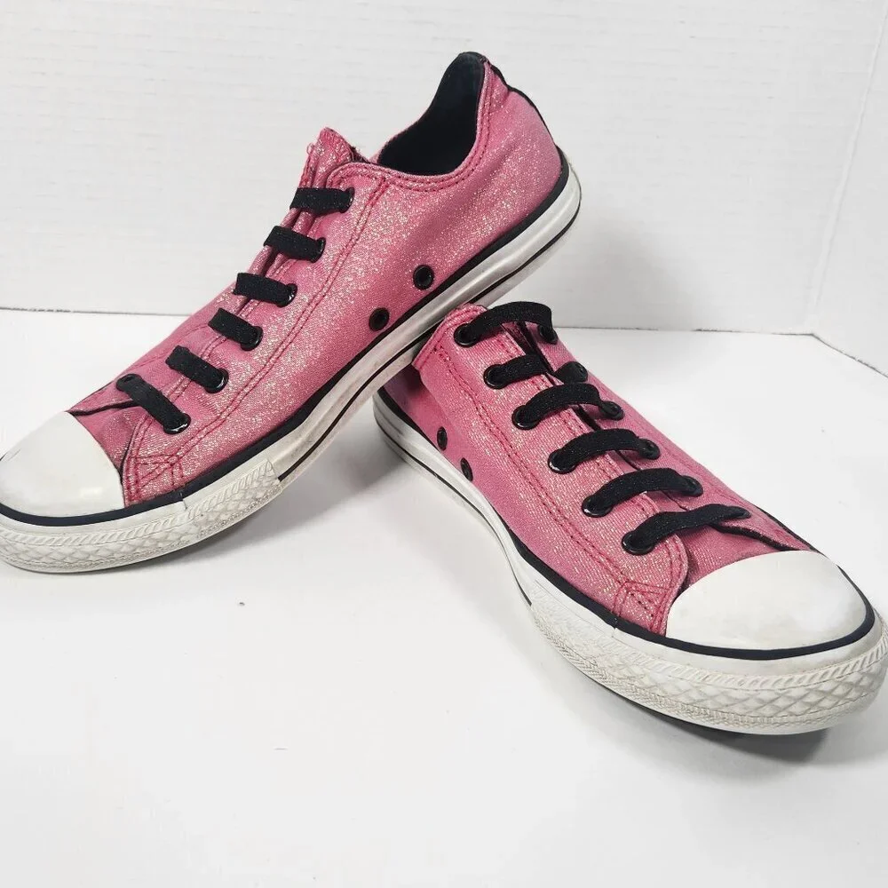 Pink Glitter Converse All Stars No Tie/Sip on 5.5 - Picture 1 of 4